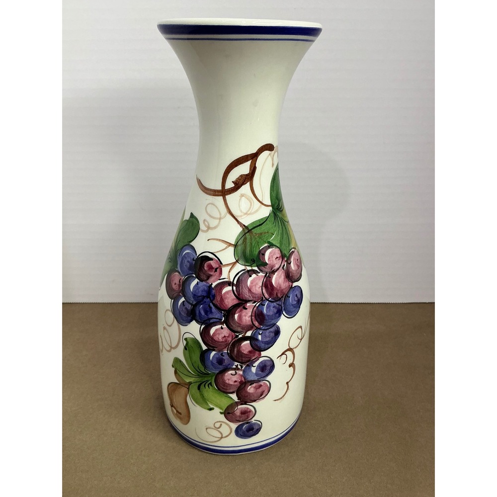 Intrada Italy Hand Painted Ceramic Grape Vase Italian Pottery Blue White 11.5in